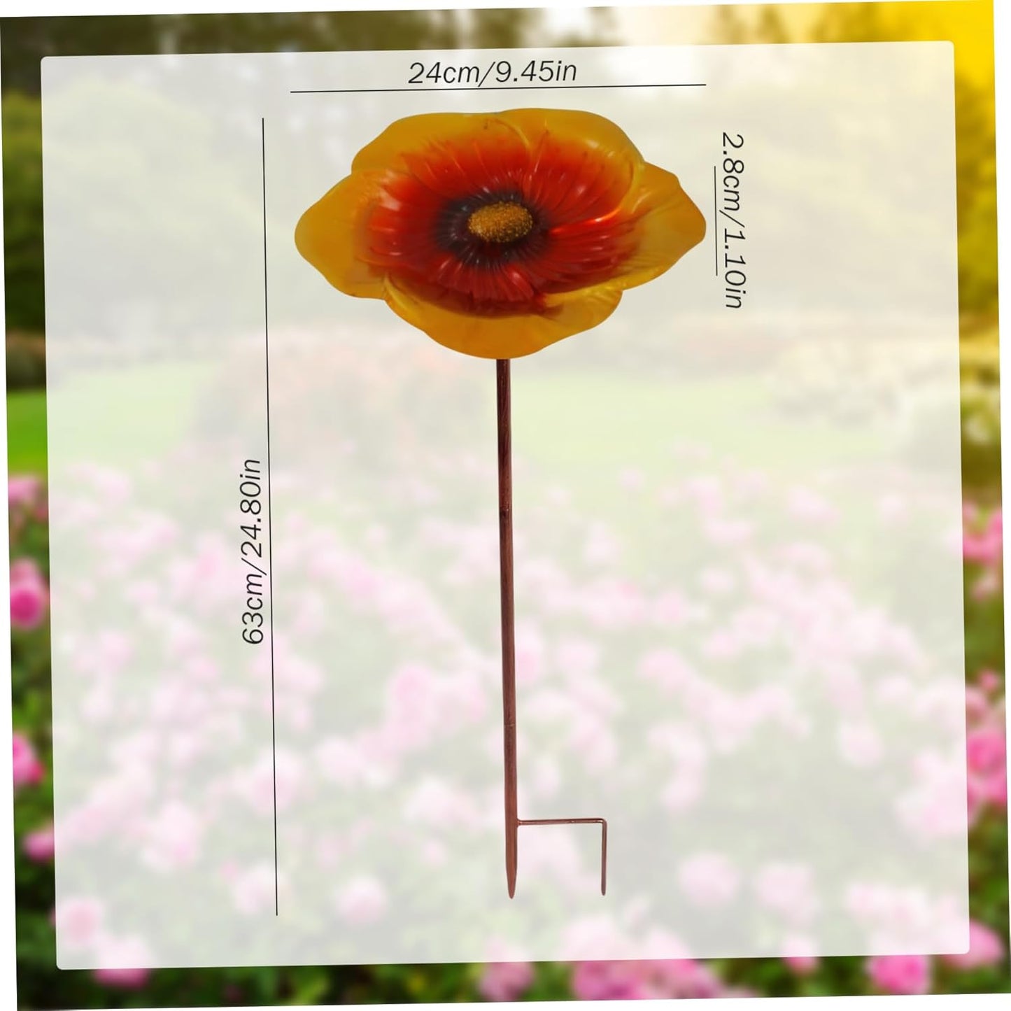 Bird Feeder with Stake Flower Shape Bird Bath 9.5x25in Ground Feeder Exquisite Decorative Bath for Outside Yard Garden, Gold Brown