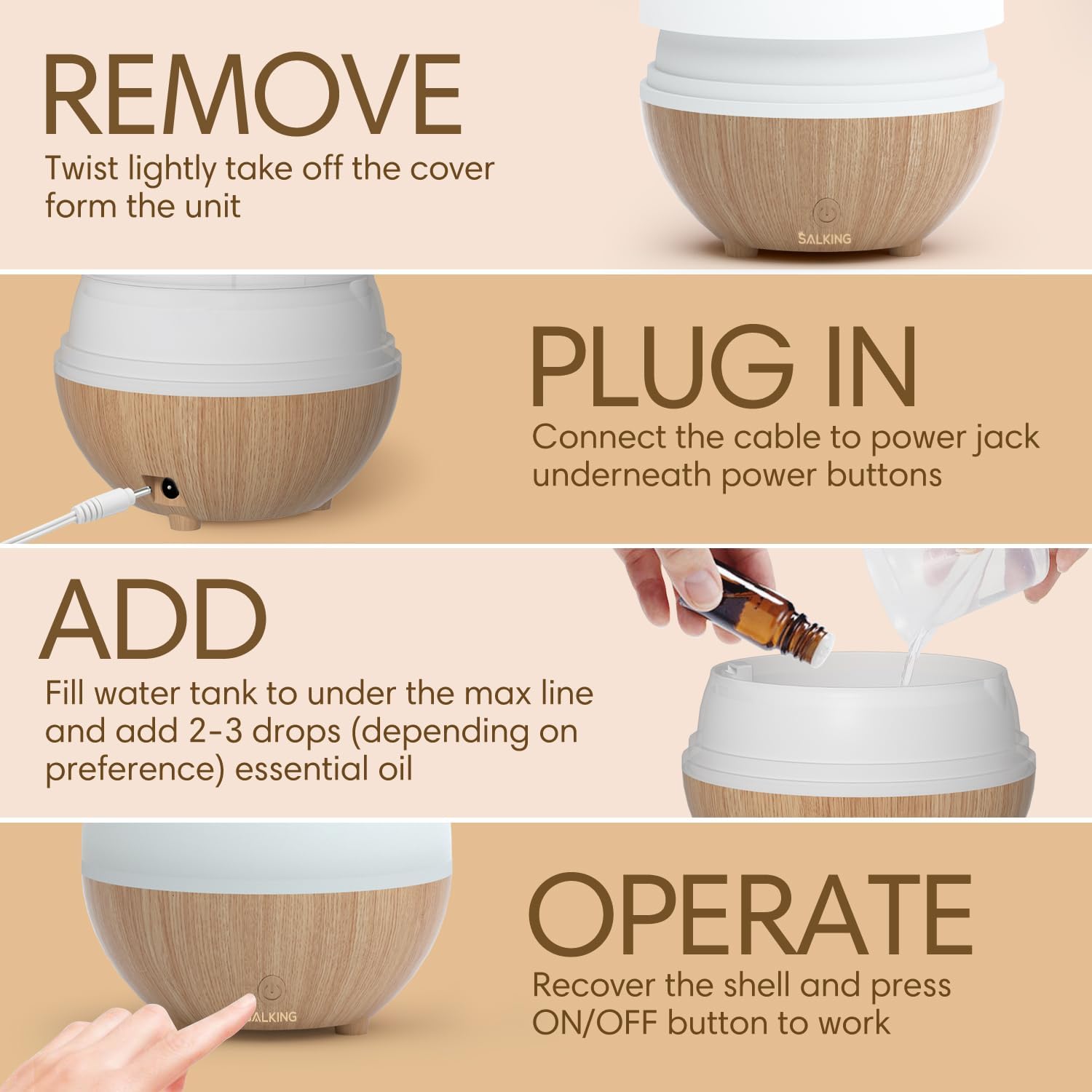 SALKING Essential Oil Diffuser (Set of 2), 100ml Small Aromatherapy Di