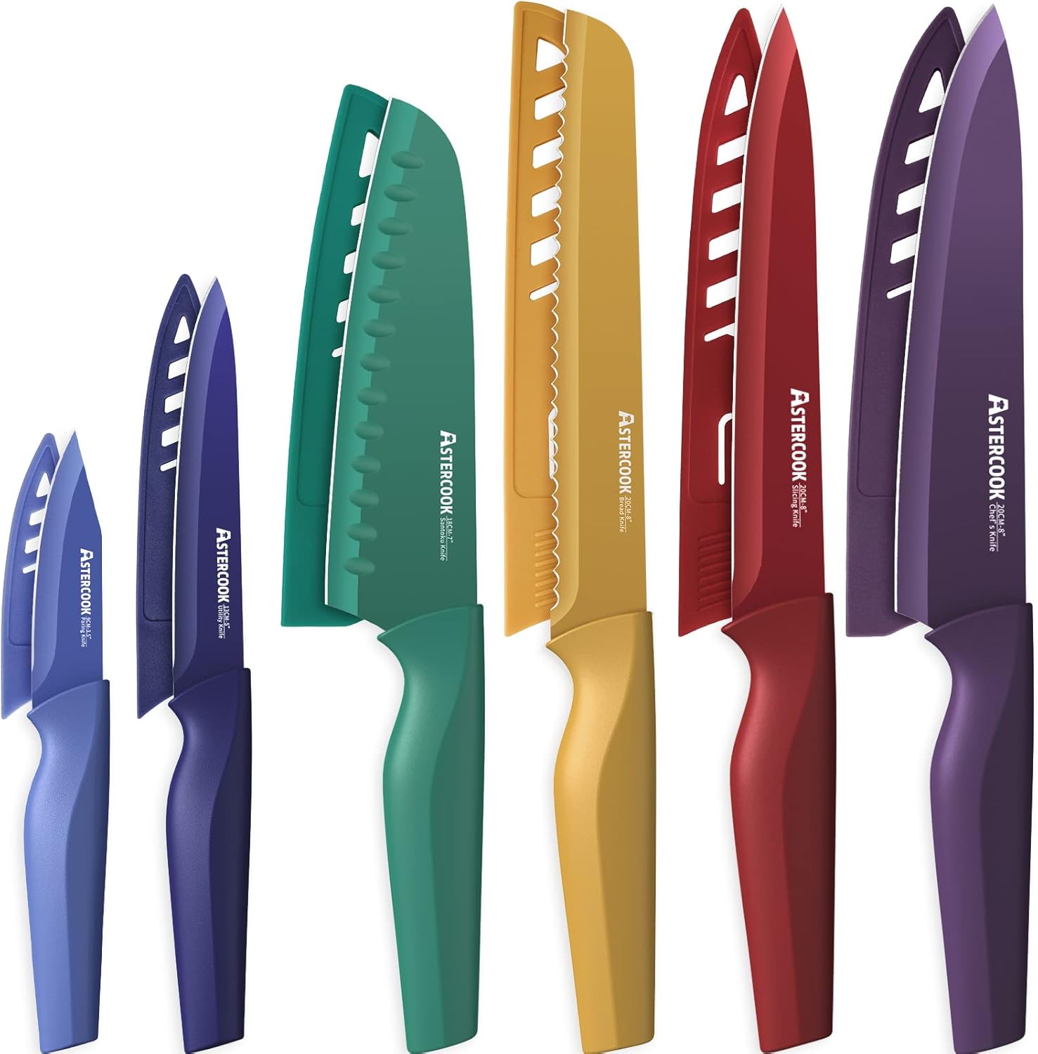 Astercook Knife Set, 12 Pcs Color-Coded Kitchen Knives Set, 6 Color An