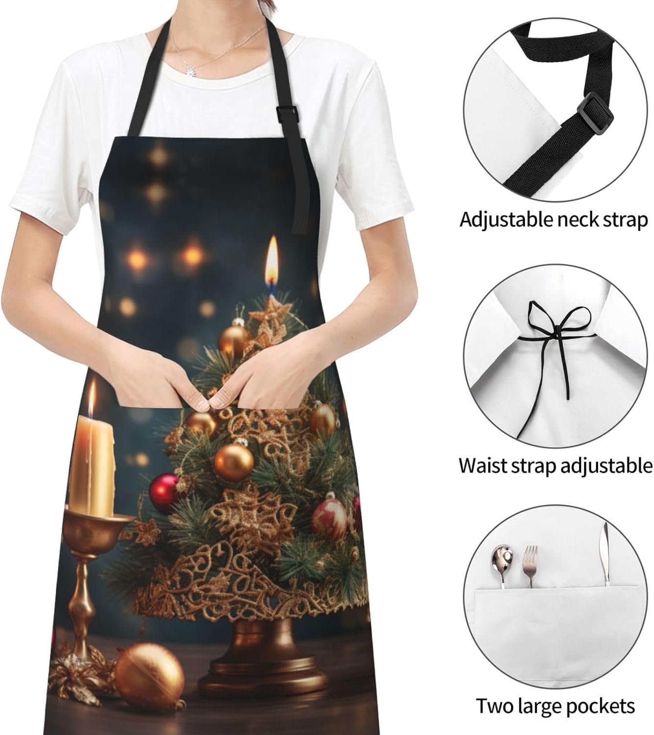 Christmas Tree print Waterproof apron with pocket adjustable cooking apron for adult kitchen bibs to bake