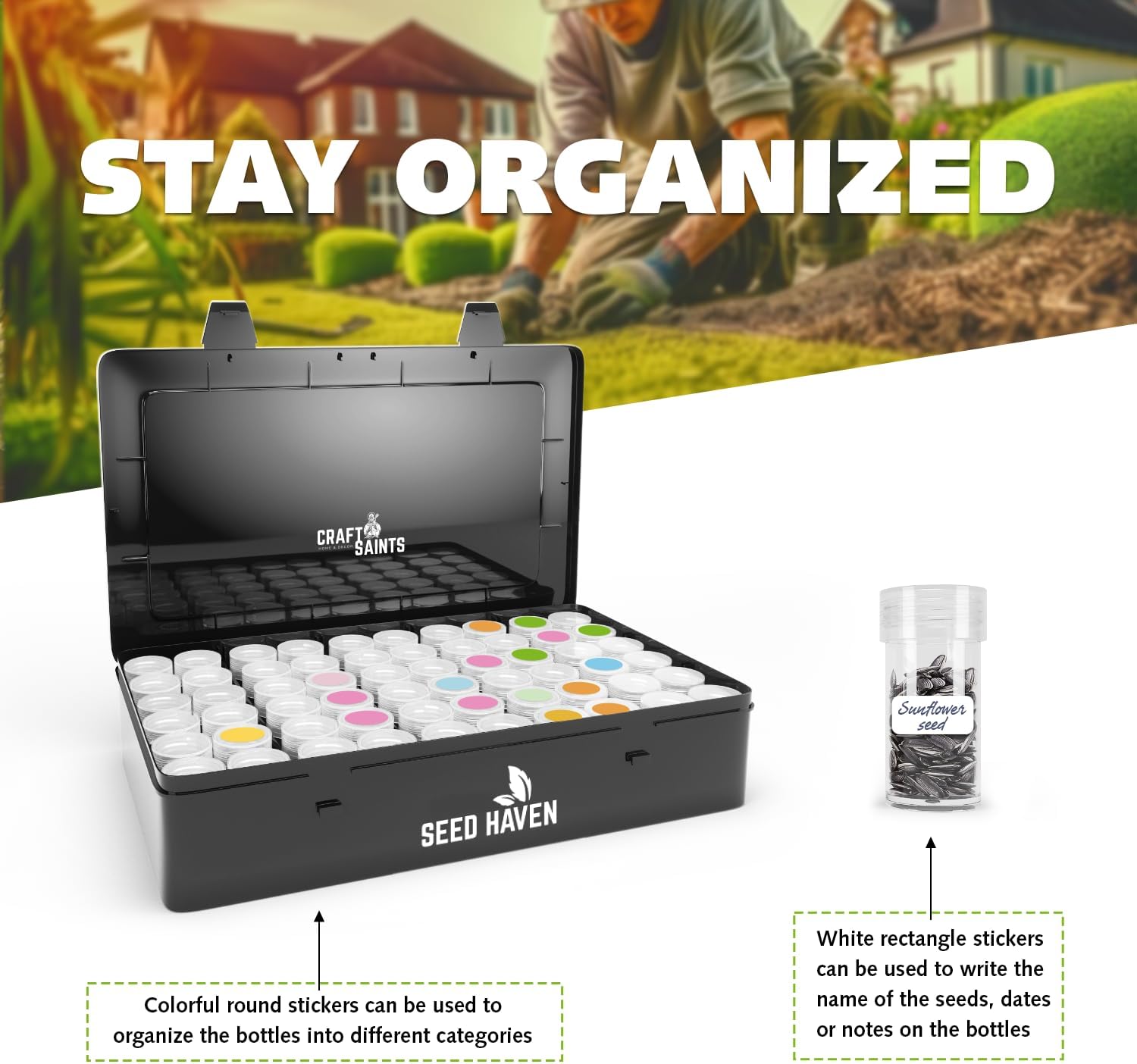 Seed Organizer Storage Box, Black Opaque Light Proof Seed Bank with 60