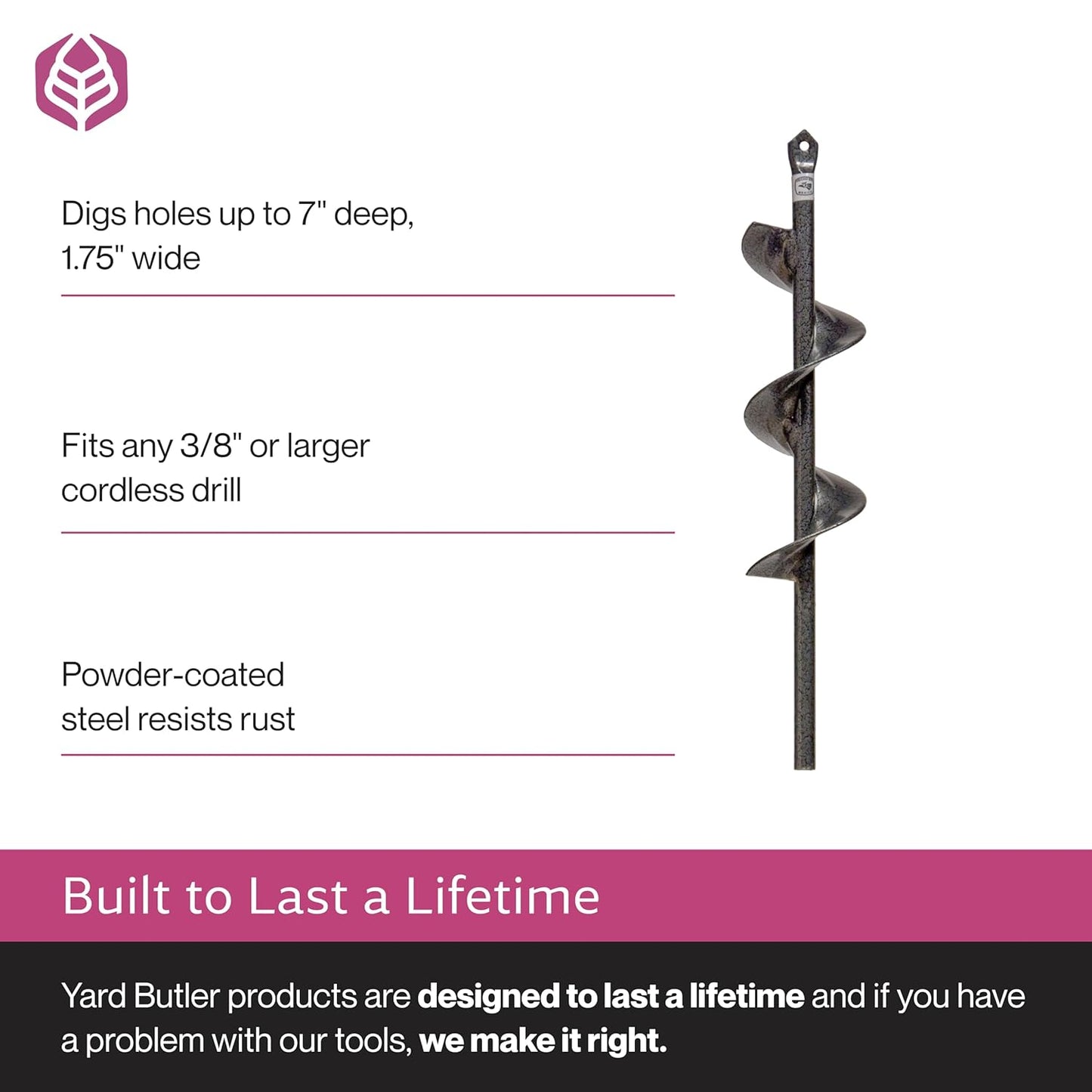 Yard Butler Roto Driller 9” Auger Drill Bit, IRT-1 - Digging Tool for Effortless Bulb Planting - Multi-Use Drill - Heavy-Duty Garden Tool - Power-Coated Steel - Rust-Resistant