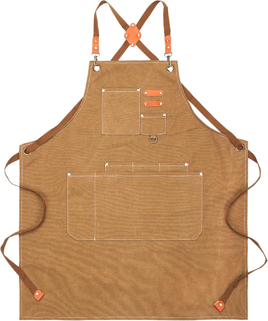 GREBSTK Work Apron Cross Back Adjustable Canvas Tool Apron for Woodworking, Gardening, Cooking