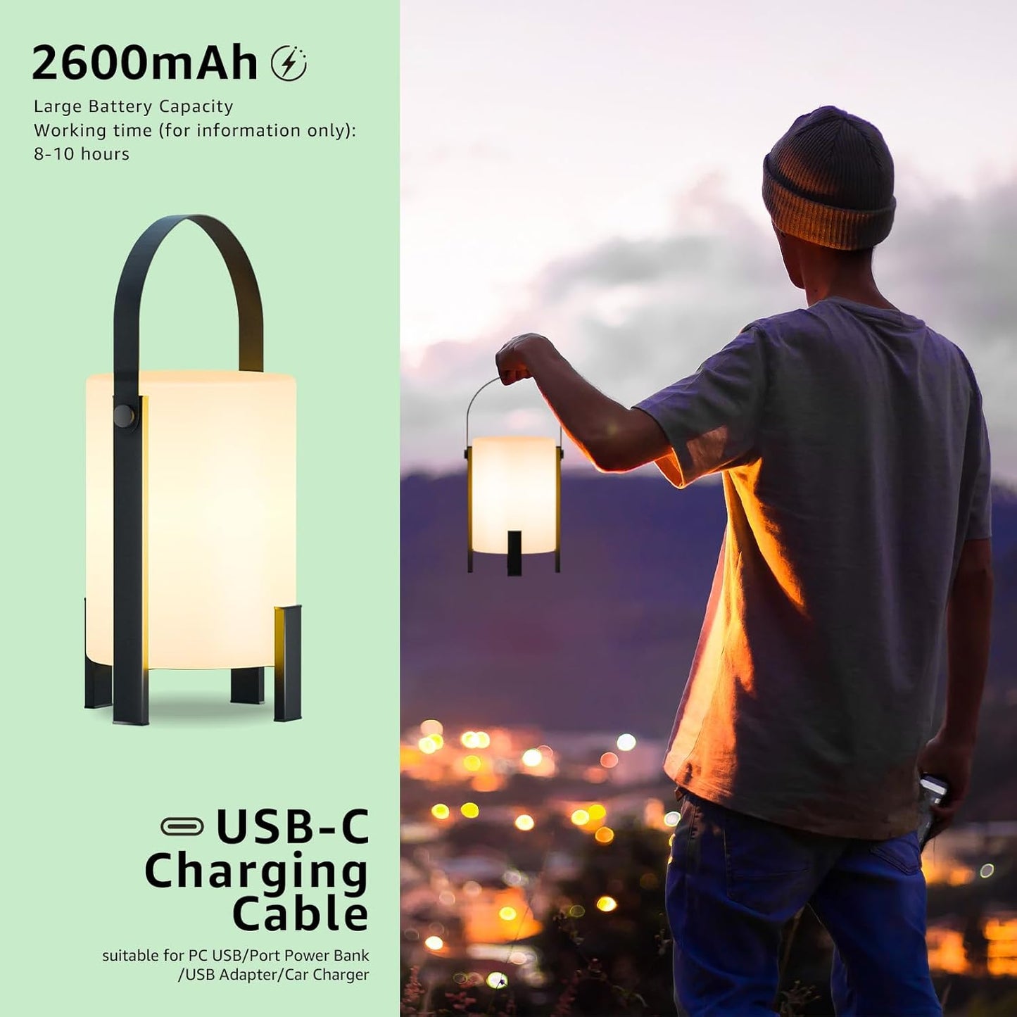 uuffoo LED Table Lamp Shower Lamp Rechargeable Lantern Cordless 3000K and Candle Light IP44 Rain-Resistant | with Remote | PE & Metal for Indoor Outdoor Bathroom Patio Camping Restaurant Home