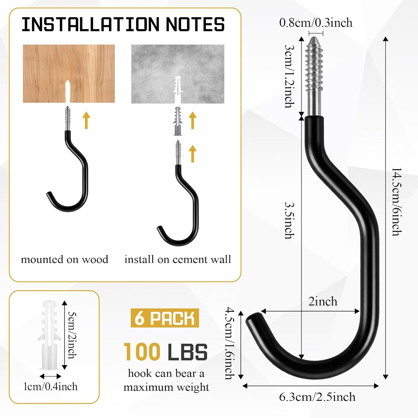37 Pack Heavy Duty Garage Storage Hooks Set, Steel Wall Mount Garage Hooks with Anti-slip Coating and 12 Adjustable Triangle Straps, Multi-size Organizer for Hanging Bike, Ladder, Garden Tools