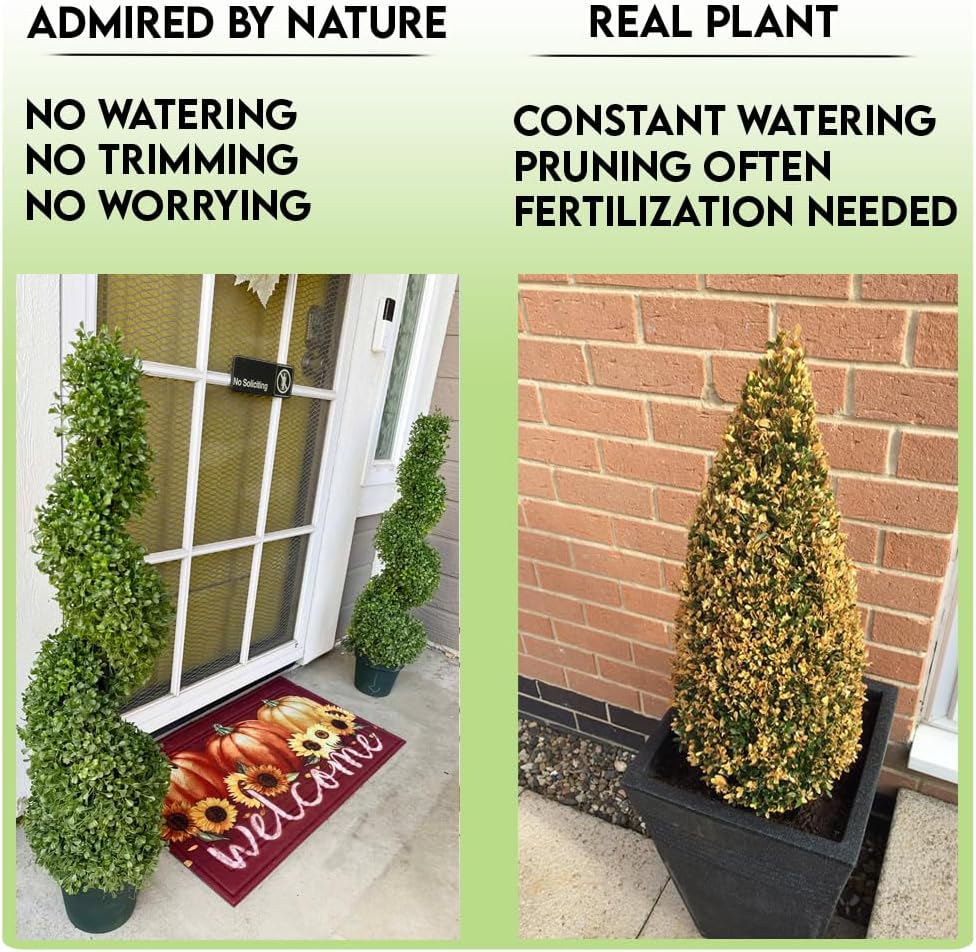 Admired By Nature 36" Artificial Boxwood Spiral Topiary Tree in Plastic Plant Pot - For Home Decor, Indoor, Outdoor, Crafts, Offices - Set of 2, Green