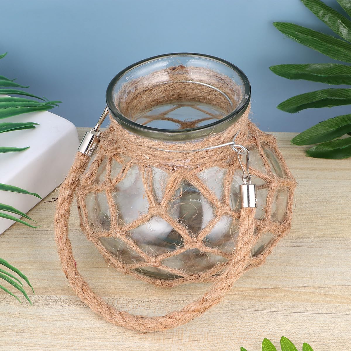 Glass Rope Net Vase Hydroponic Planter Gourd Shape Medium Size Flowerp