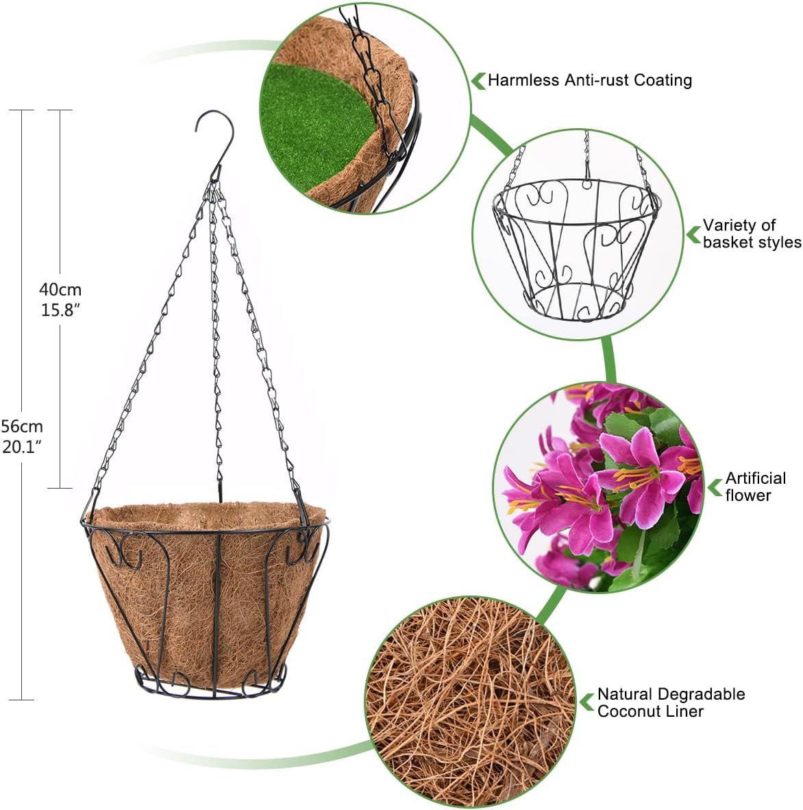 INQCMY Artificial Hanging Flowers in Basket for Spring Summer Outdoor Porch Decoration,UV Resistant Fake Silk Violet in Planter Realistic for Outside Home Patio Balcony Garden Yard Decor