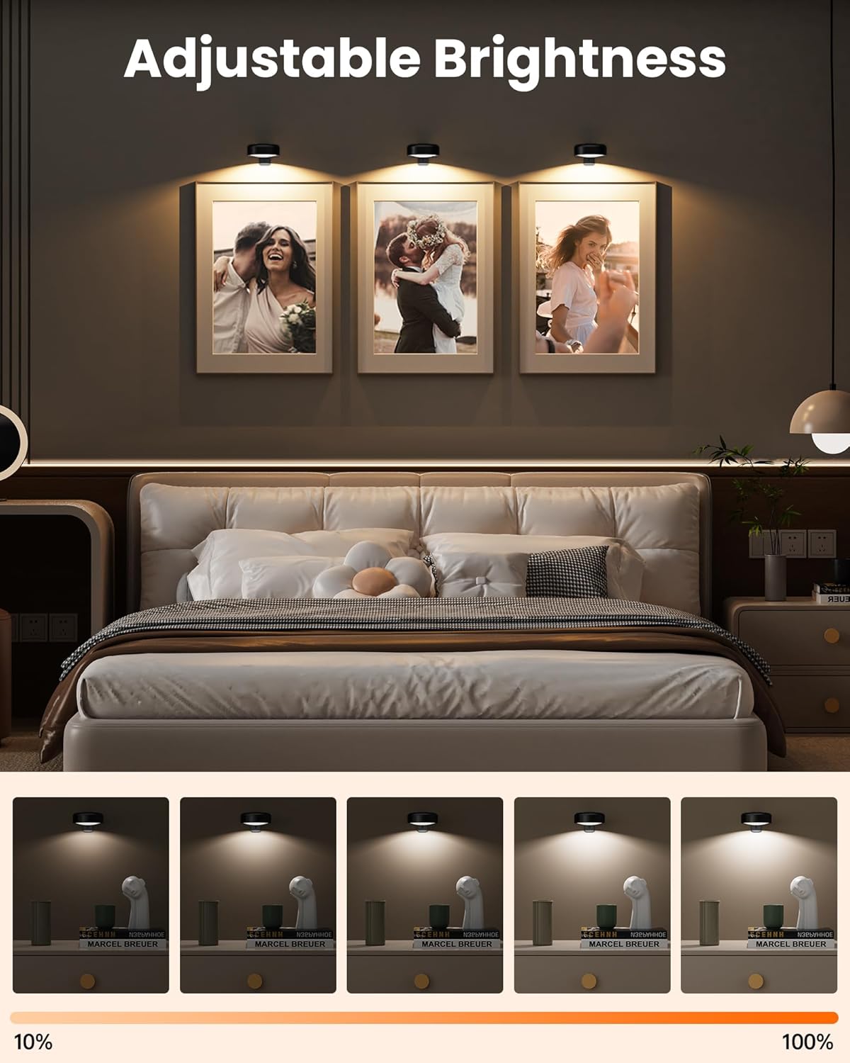 3 Pack Picture Lights for Wall,Wireless 2000mAh Rechargeable Magnetic LED Puck Lights with Remote,3 Color Temps and 12 RGB,Dimming & Timer,Art Frame Light for Painting Display,Photos,Wall Decor
