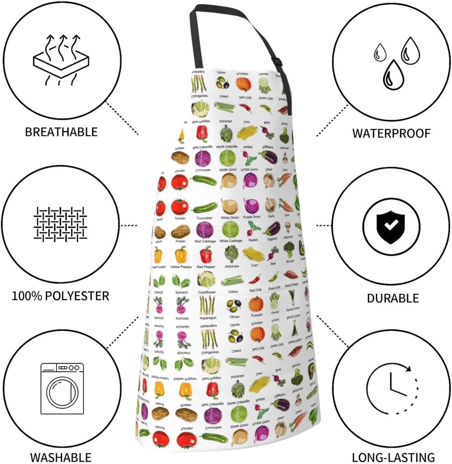 Introduction of various vegetables print Waterproof apron with pocket adjustable cooking apron for adult kitchen bibs to bake