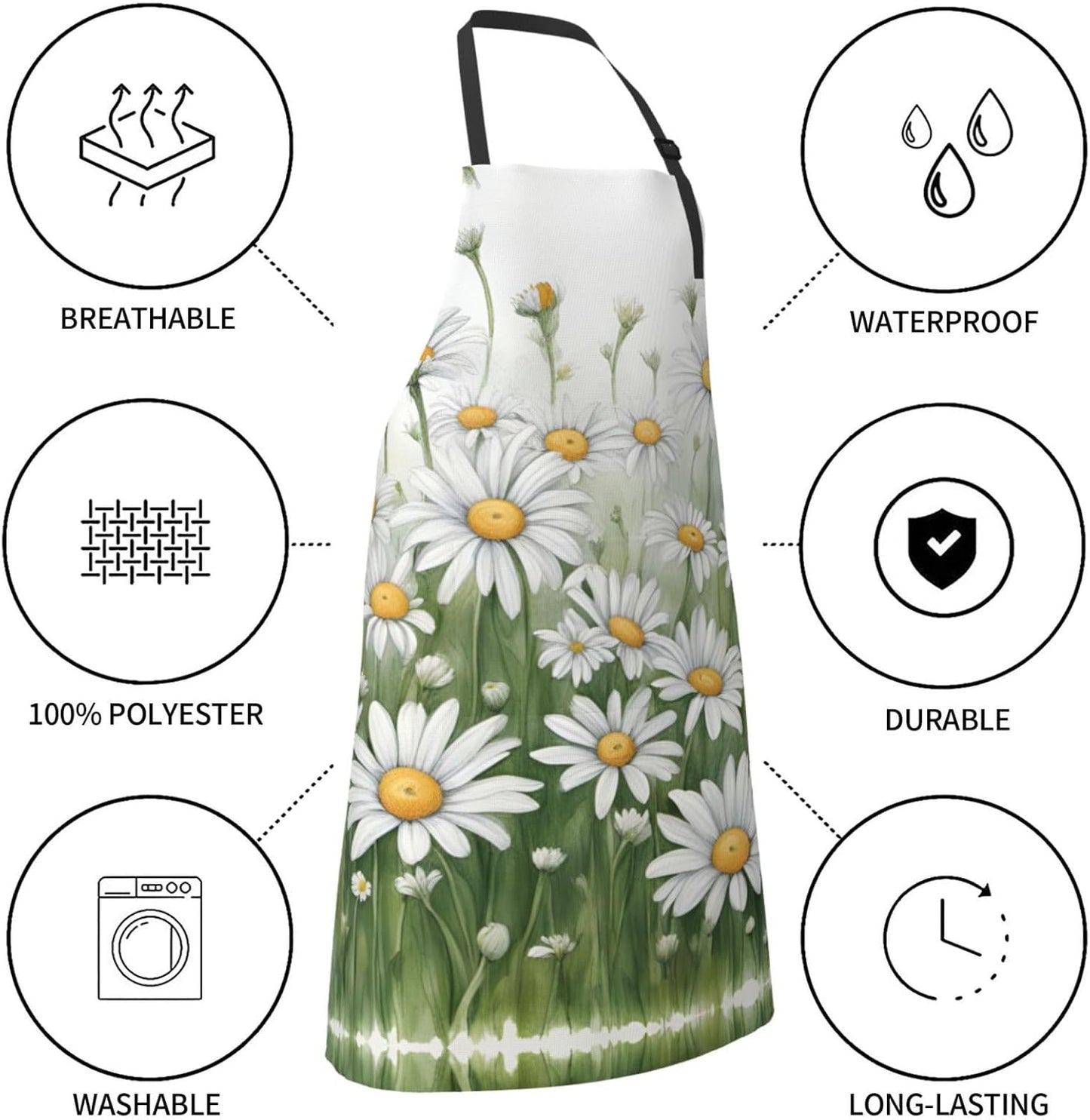 White Daisy print Waterproof apron with pocket adjustable cooking apron for adult kitchen bibs to bake