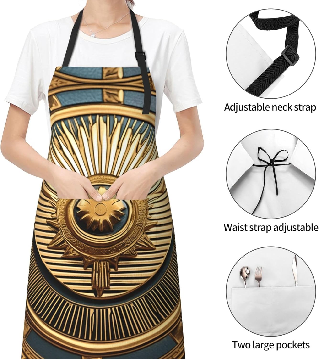 Sun Old Egyptian Timeless Grace print Waterproof chef's apron with pocket apron for kitchen cooking baking barbecue and gardening