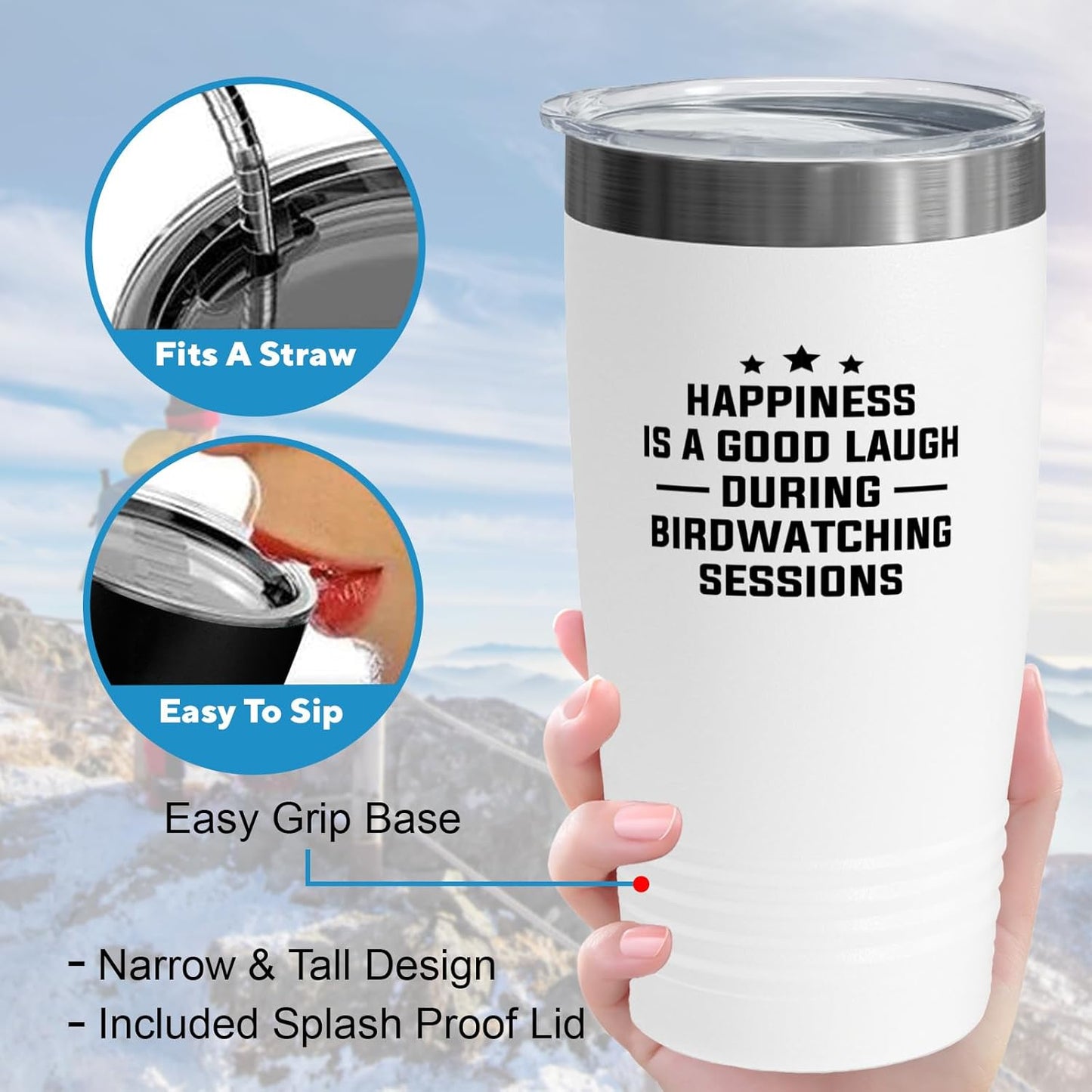 Hobby Tumbler 20oz White -Birdwatching Sessions - Bird Feeder Backyard