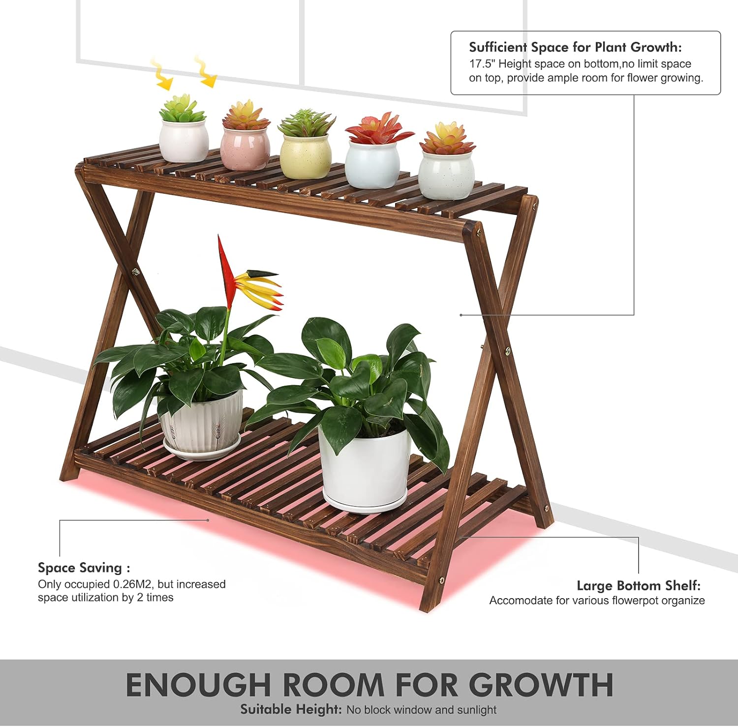 Wood Plant Stand Indoor Outdoor 2 Tiers Flower Stand Corner Stepped Pl