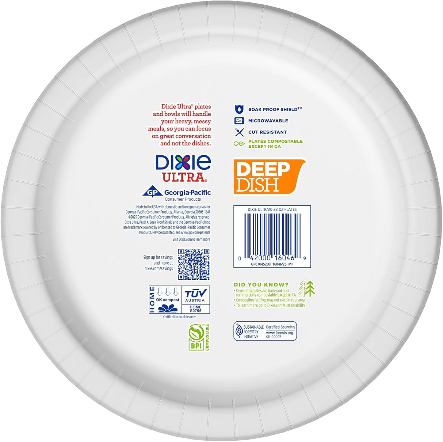 Dixie Ultra, Deep Dish Paper Plates, 28 Oz, 40 Count, Heavy Duty, Microwave-Safe, Soak-Proof, Cut Resistant, Disposable Plates For Heavy, Messy Meals