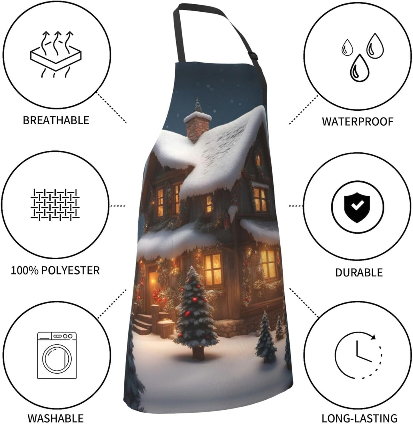 Christmas Village House 3 print Waterproof chef's apron with pocket apron for kitchen cooking baking barbecue and gardening