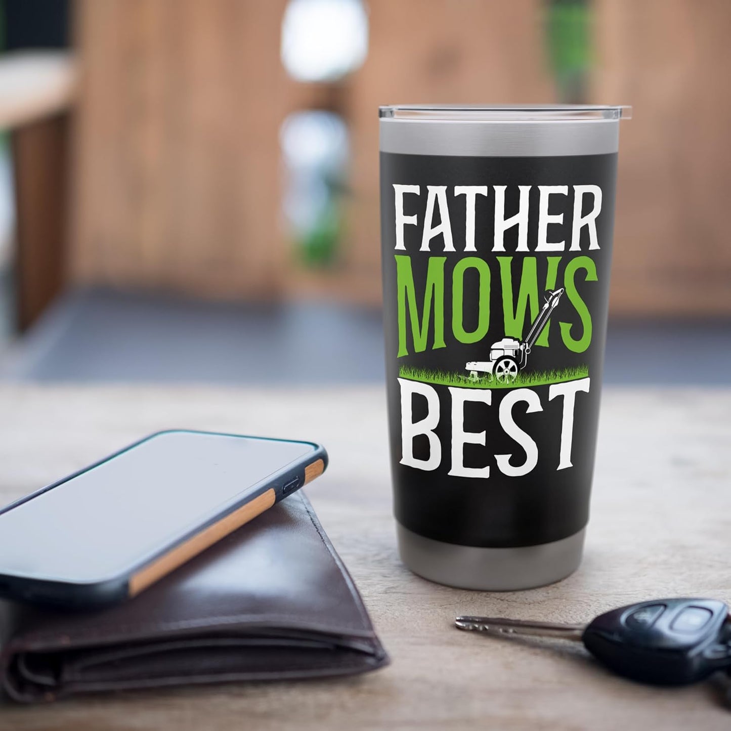 Lawn Mower Mowing Dad Father Landscaper Father Mows Best Stainless Steel Insulated Tumbler
