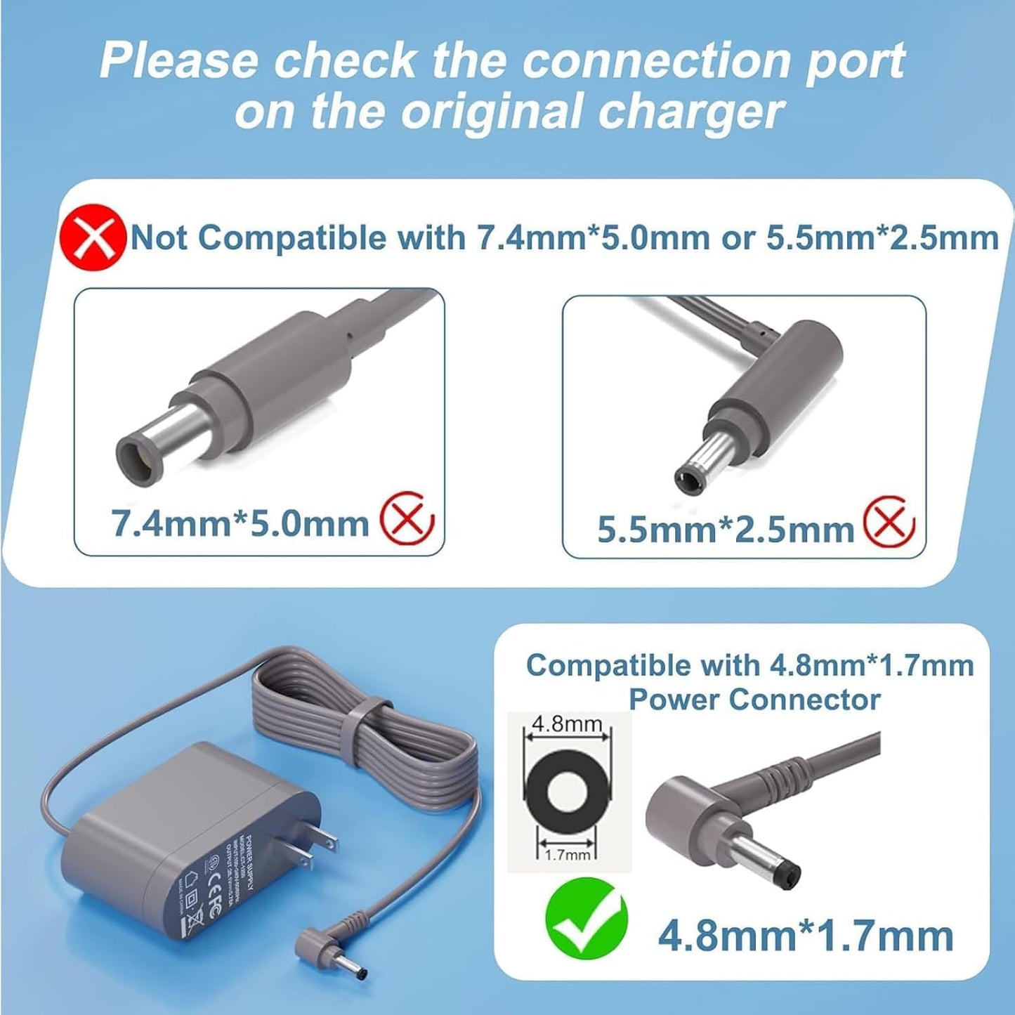 30.45V Replacement for Dyson Vacuum Charger for Dyson V10 V11 V12 V15 SV12 SV14 SV16 SV20 SV22 Absolute Animal Motorhead Cordless Vacuum Power Supply【Not for V6/V7/V8| Charger Port: 4.8 x 1.7 mm】
