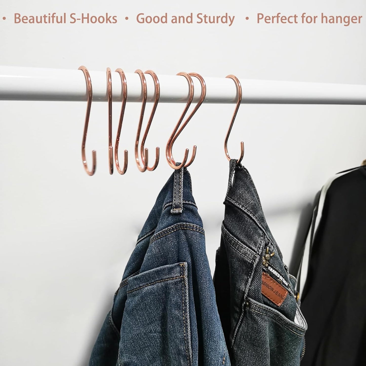 8 Pieces Copper S Hook Rose Gold Brass S Hooks for Hanging Pot Rack Pan 3.7In Heavy Duty Kitchen Garden Shower Purpose Storage Hooks Hangers(for 0.94" Rod)