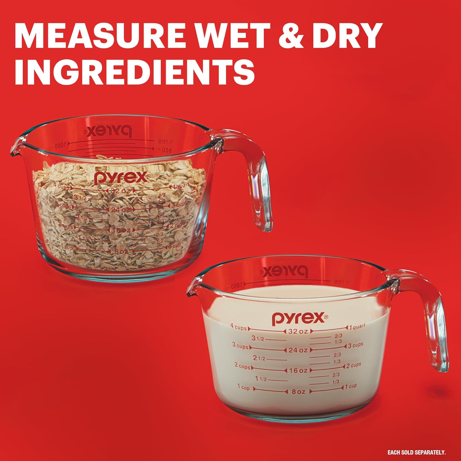 Pyrex Essentials (3-Pack) Glass Measuring Cups Set, (1, 2 & 4 Cup) Mea