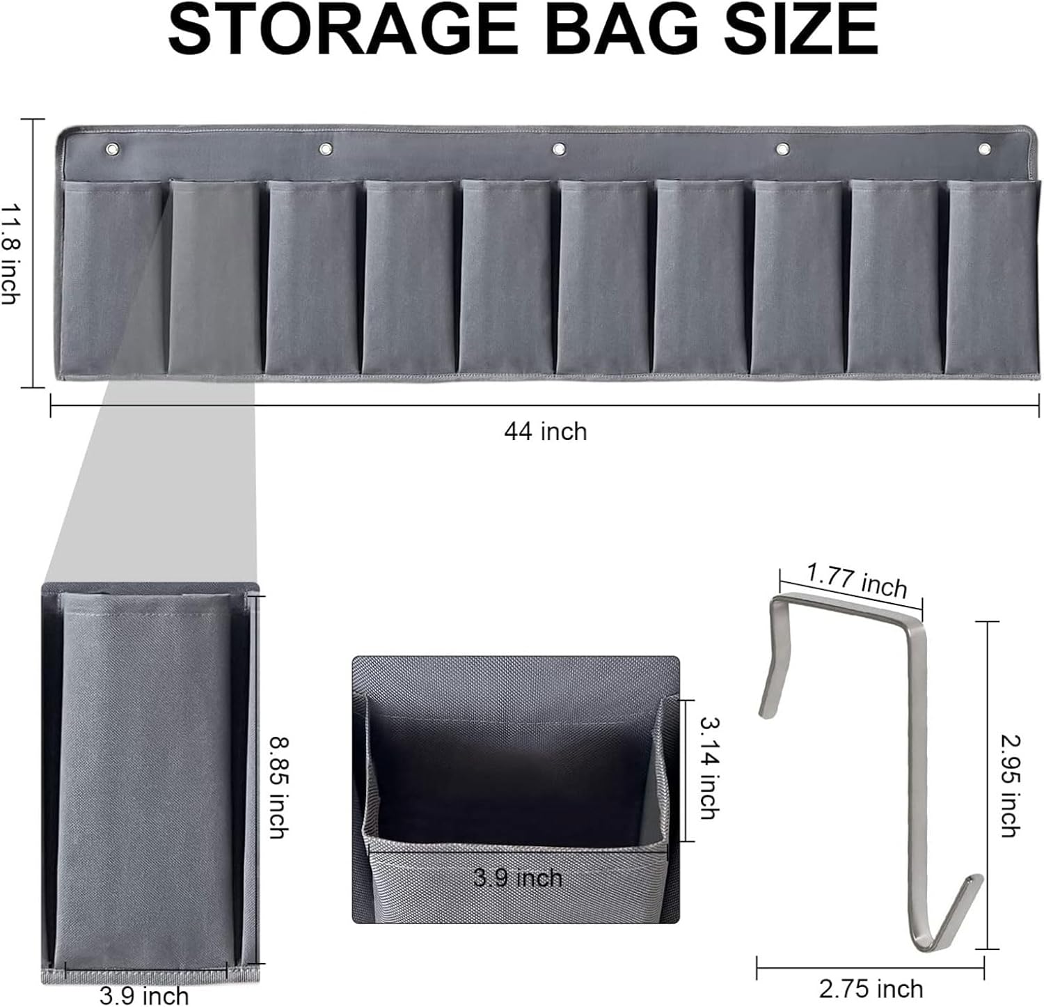 Bedside Organizers Case Storage with 10 Pockets and Hooks Easy Install