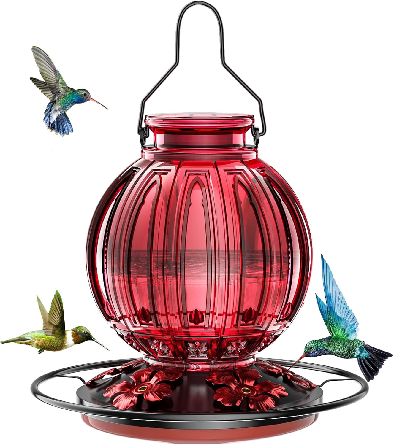 Glass Hummingbird Feeder for Outdoors Hanging, 26Oz Bird Nectar Feeder