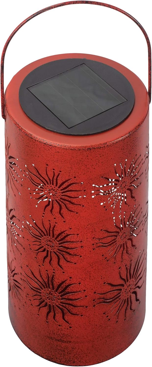 Sunset Vista Designs Moroccan Sun Outdoor Solar Garden Lantern, Red, 9