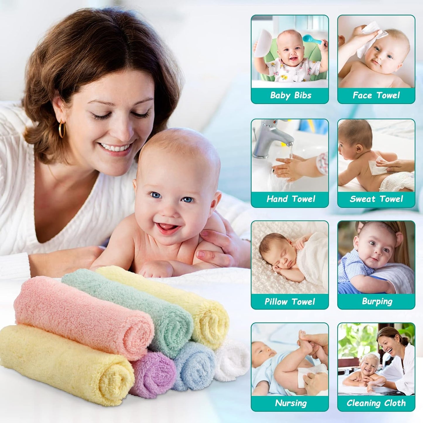 HOMEXCEL Baby Washcloths 24 Pack-Microfiber Coral Fleece Baby Bath Fac
