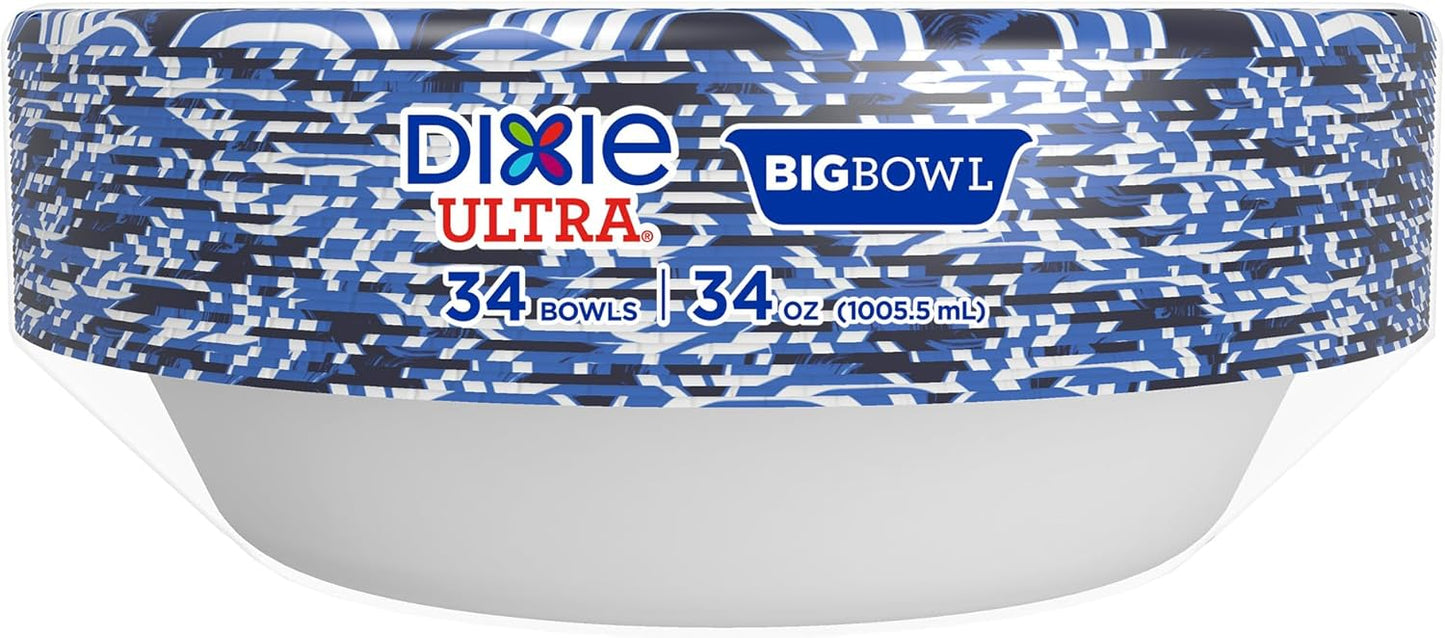 Dixie Ultra Extra Large Paper Bowls, 34 oz, 34 Count, Compostable, Mic