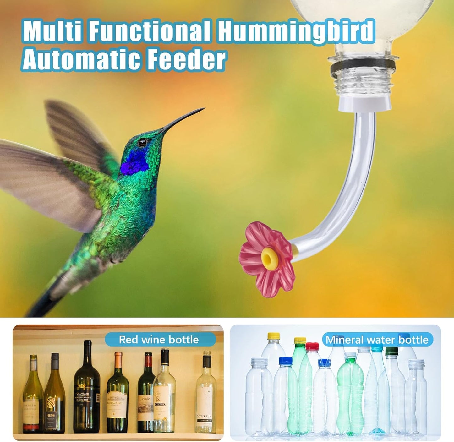 6pc Floral Hummingbird Feeder Tube with Stopper, L-Shape Hummingbird Feeding Ports, Bird Water Feeding Replacement Parts with Bottle Plug, for Outdoor Making Your Own Bird Feeders(Red Flower)