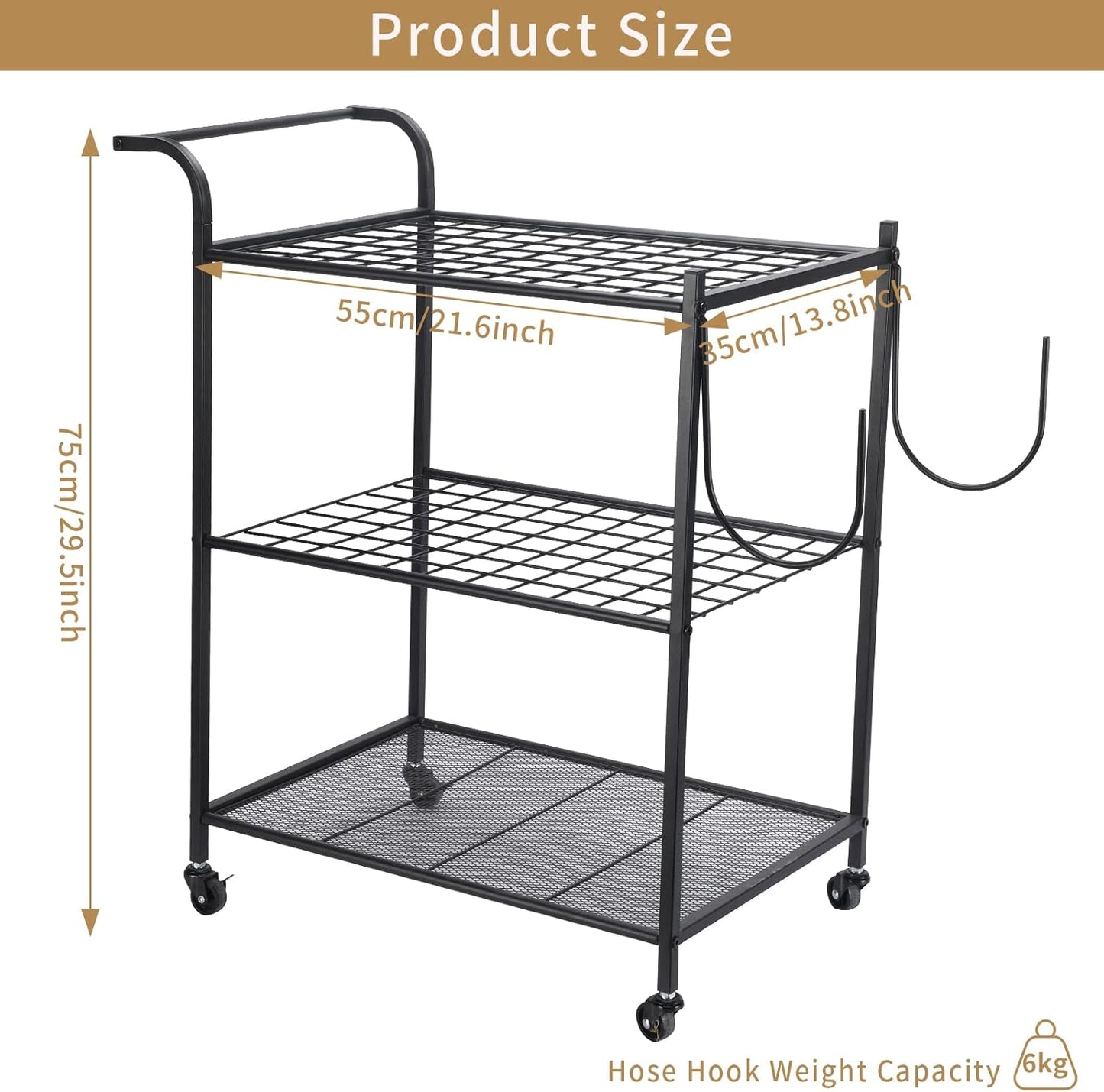Uboway Garden Tool Organizer: Yard Tool Organizer for Garage with Water Hose Holder and Wheels, Up to 60 Long Handled Tools, Garden Tool Holder For Garage, Shed, Outdoor, Easy to Install, Black