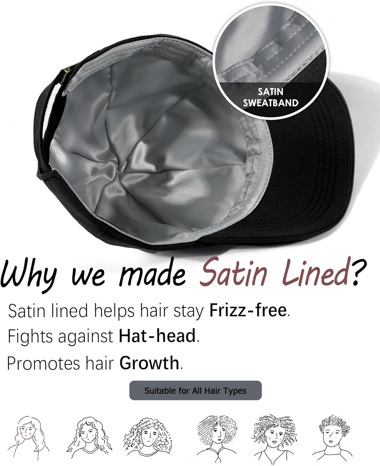 Womens Satin Lined Unstructured Baseball Cap Unisex Silk Lining Washed