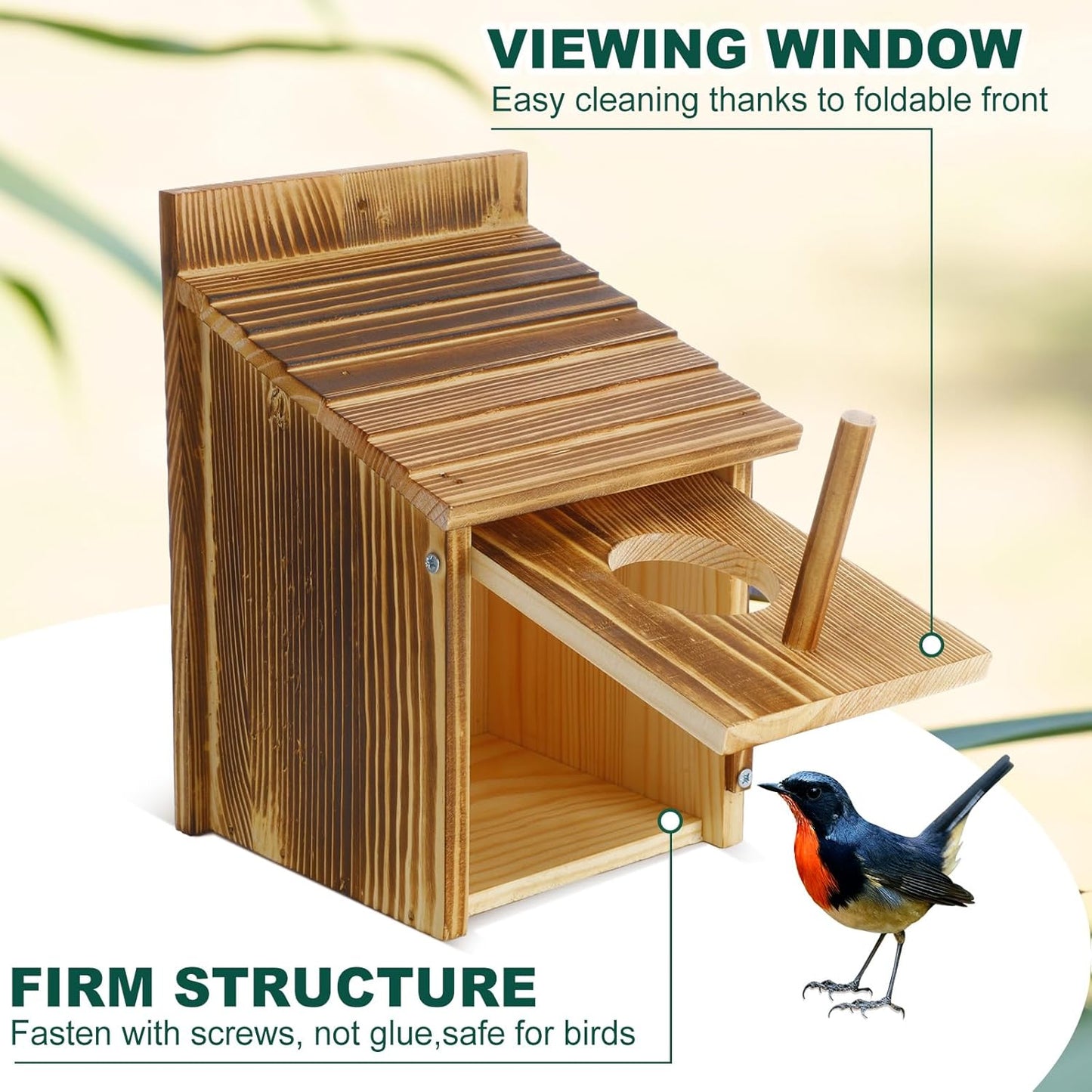 Tradder 3 Pcs Wood Bird Houses for Outside with Pole Hanging Bluebird Wooden Birdhouse for Outdoor Small Bird Nest Box for Finch, Bluebird, Hummingbird, Parakeet Garden Perch