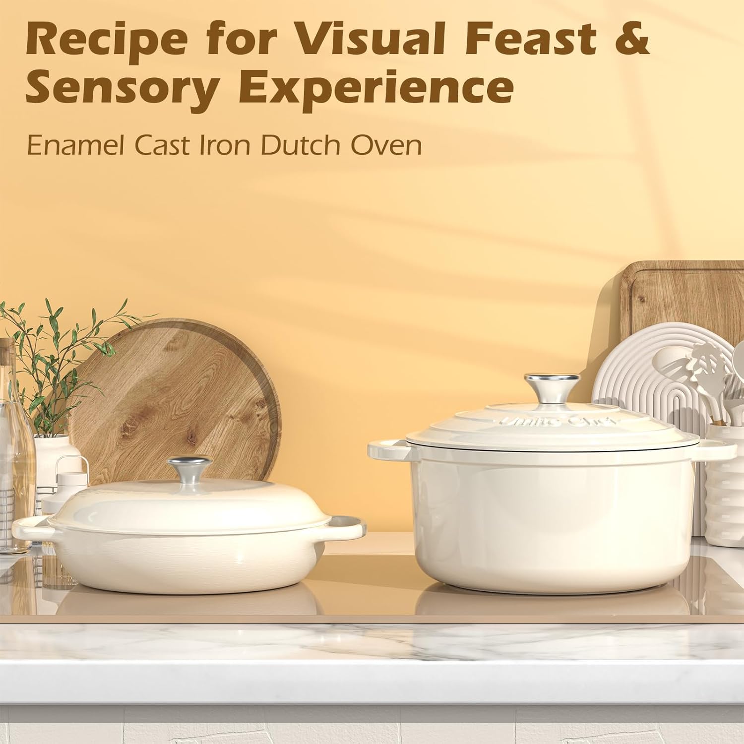 Enameled Cast Iron Dutch Oven - Umite Chef 5QT Pot with Lid & Cotton P