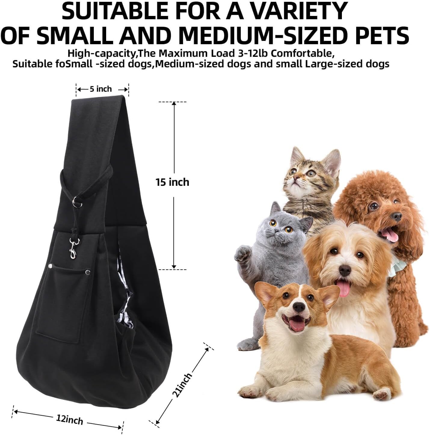 Dog Carrier Sling - Reversible Puppy Carrier Purse with Storage Pocket