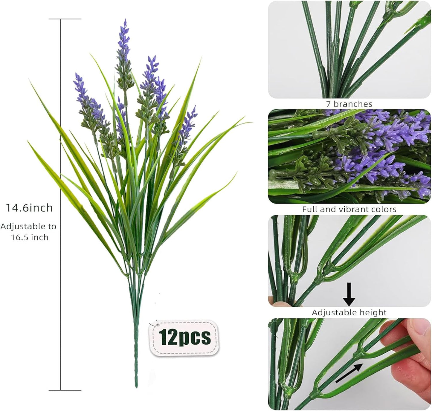Toprooms 12 Bundles Artificial Plants Outdoor, Fake Monkey Grass with Flowers for Pot UV Resistant Greenery Stems Flowers Shrubs Home Garden Porch Patio Hanging Planter Office Decor (Purple)