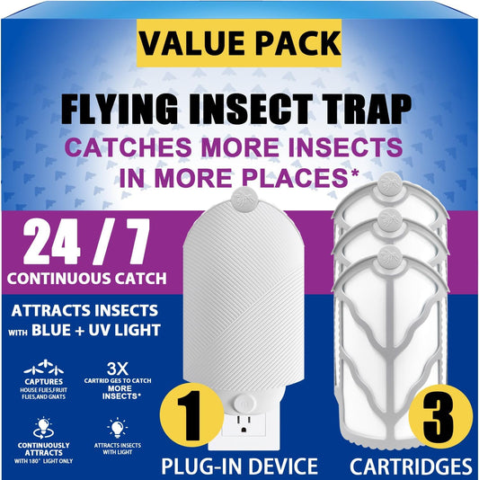 Flying Insect Trap (1 Stater & 3 Refill Cartridges), UV Light Indoor B