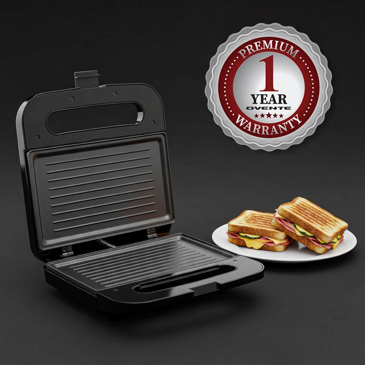 OVENTE Electric Panini Press Grill with Nonstick Plates, LED Indicator