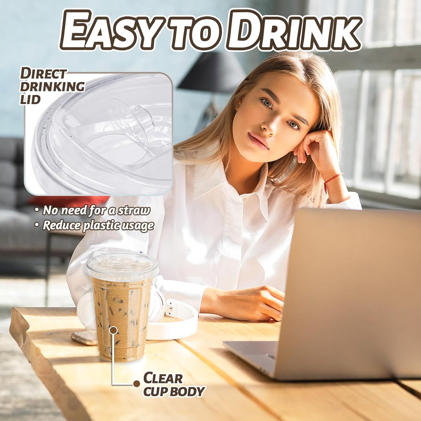 20 oz Clear Plastic Cups with Strawless Sip Lids,25 Sets Disposable Iced Coffee Cups with Lids,Disposable Clear Plastic Cup with Lid for Iced Coffee,Smoothie,Cold Drinks for Party