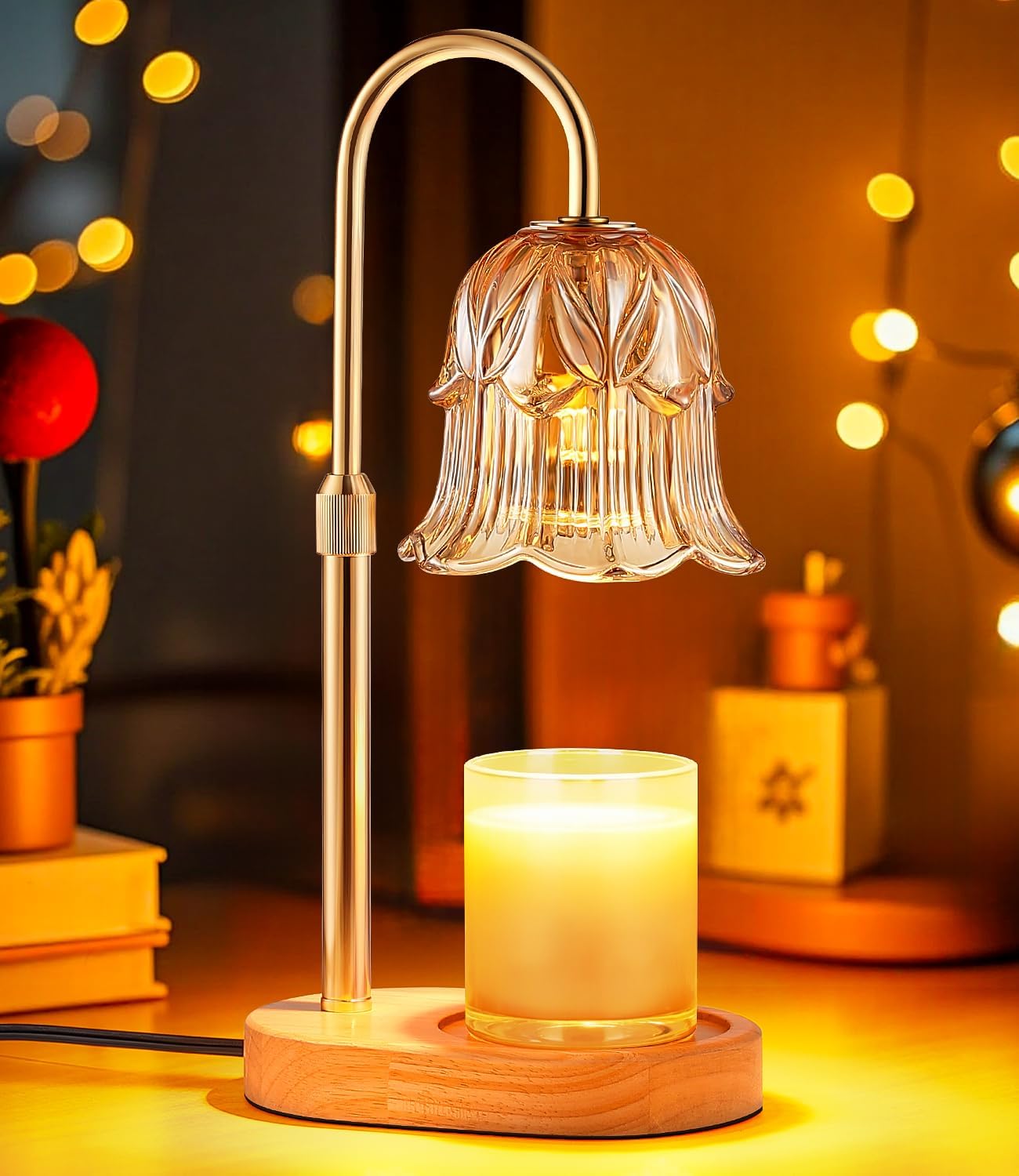 Candle Warmer Lamp Adjustable Timer - Electric Flower Glass Candles Wa