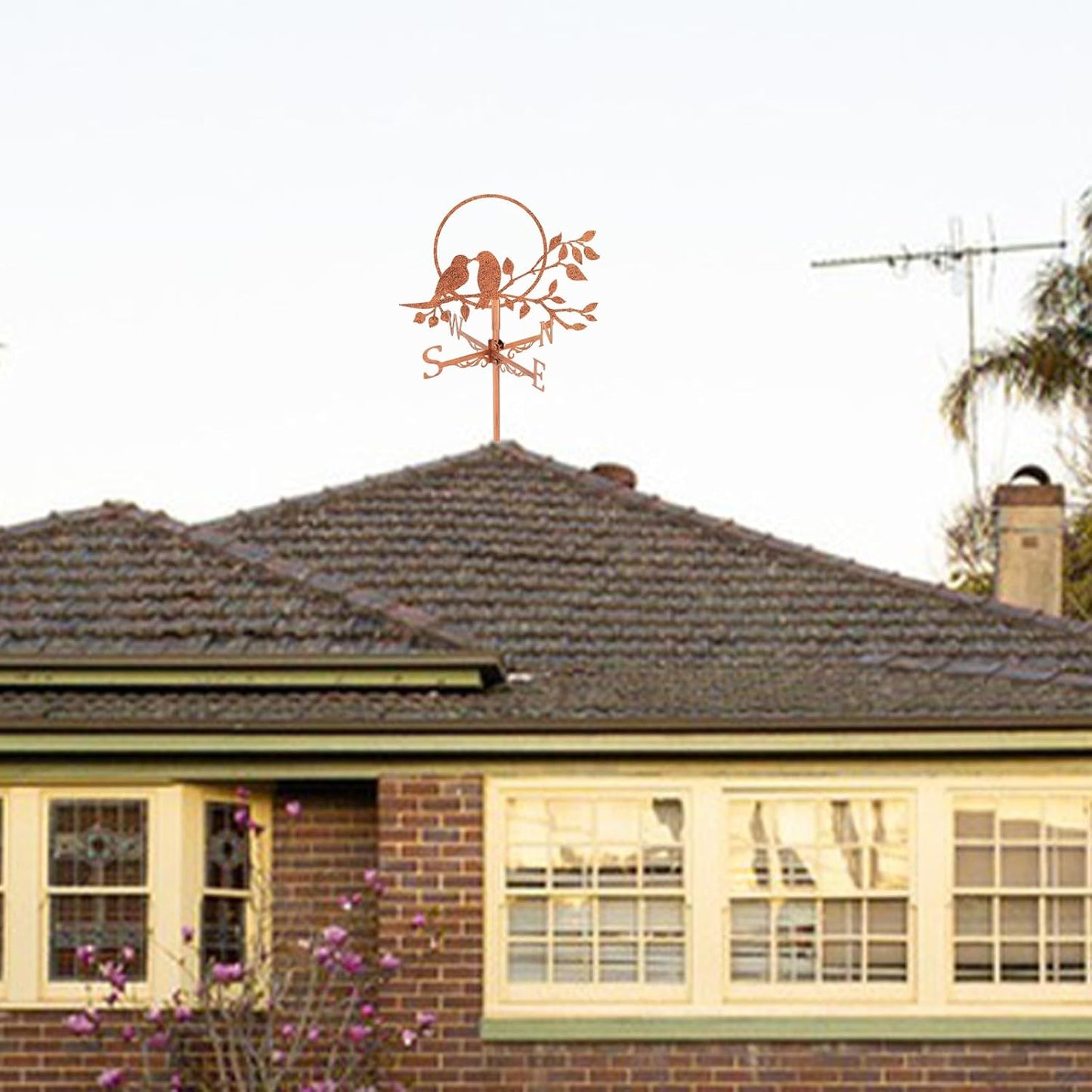 SUPERDANT Tree Branch Bird Weather Vane Three Birds Wind Vanes for Yard Metal Weathervane Roof Mount for Gardens Outside Reddish Copper Weathervanes Farmhouse Farm Barn Sheds Patio Decorations