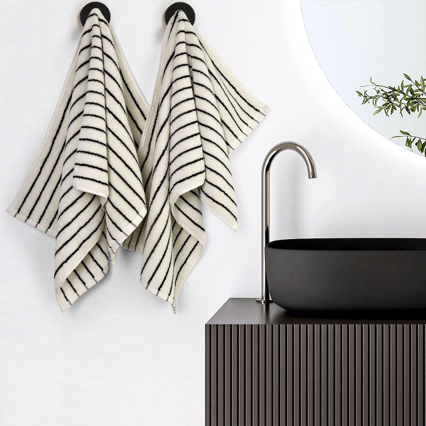 Jacquotha Black and White Striped Hand Towels for Bathroom, Vintage Ki