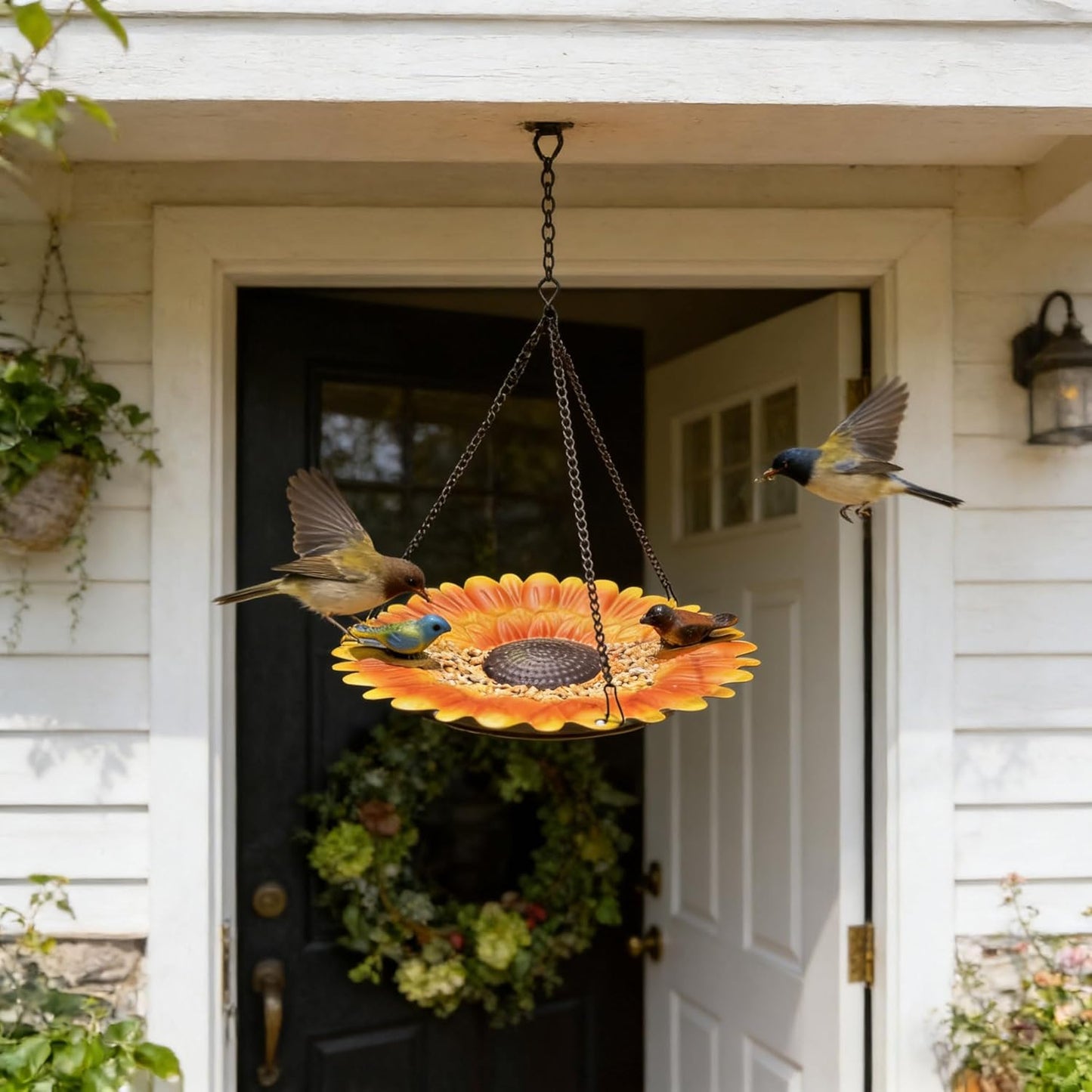 Sunflower Shape Metal Hanging Bird Feeder for Outdoors - 8.46 Inch Birdbath Bird Water Bowl Bird Feeders for Outside, Garden, Lawn Yard Decor