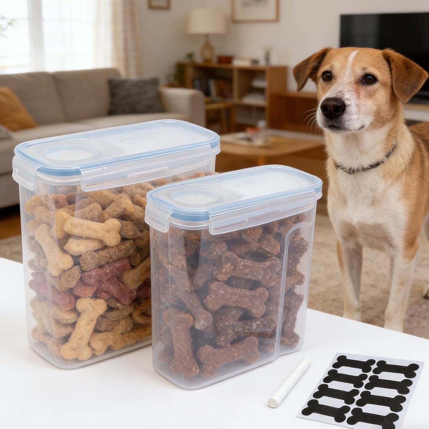 2Pack Dog Treat Container,4L/6L Pet Food Storage Containers with Pour 
