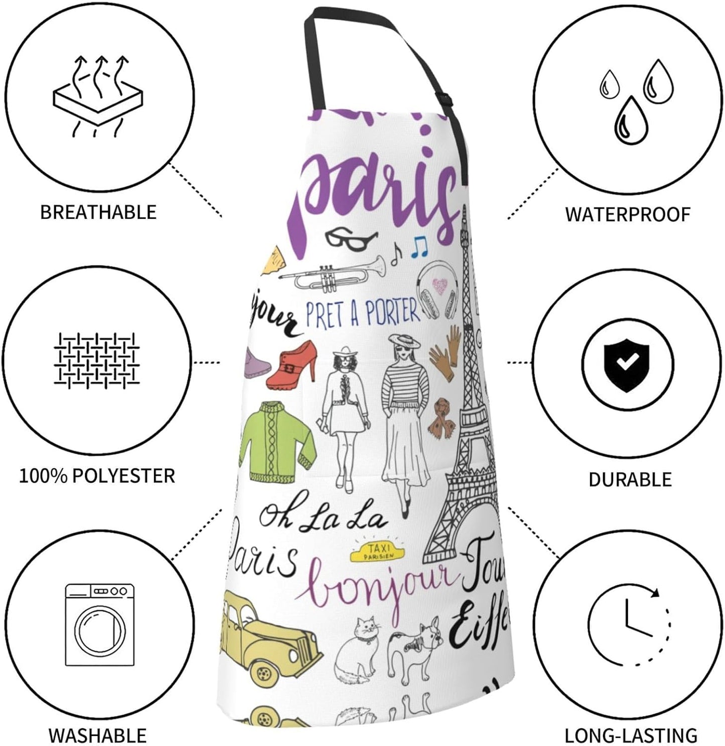 French Paris Tour Eiffel Tower print Waterproof apron with pocket adjustable cooking apron for adult kitchen bibs to bake