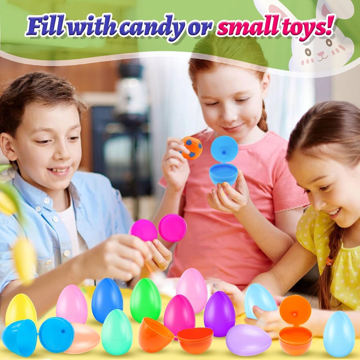 50Pcs Empty Plastic Easter Eggs - Party Decorations, Printed Shells, Fillable Basket Fillers Stuffers, Classroom Prize Egg Supplies Toy for Kids