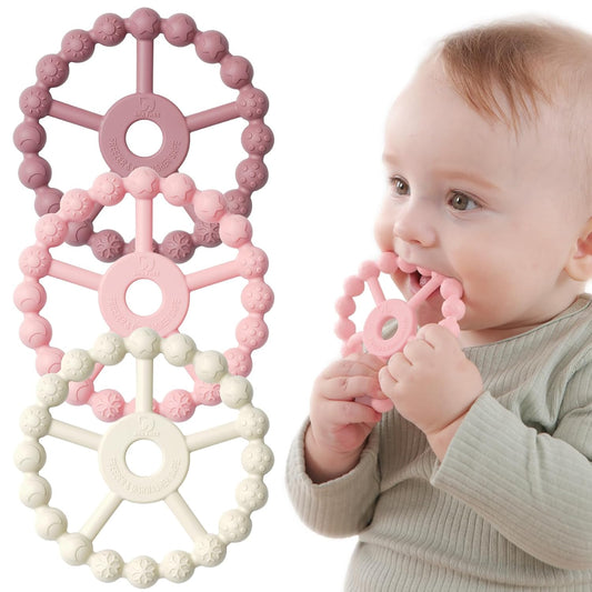3 Pack Ring Teether Baby Infant Toys, Baby Essentials, Silicone Teethi