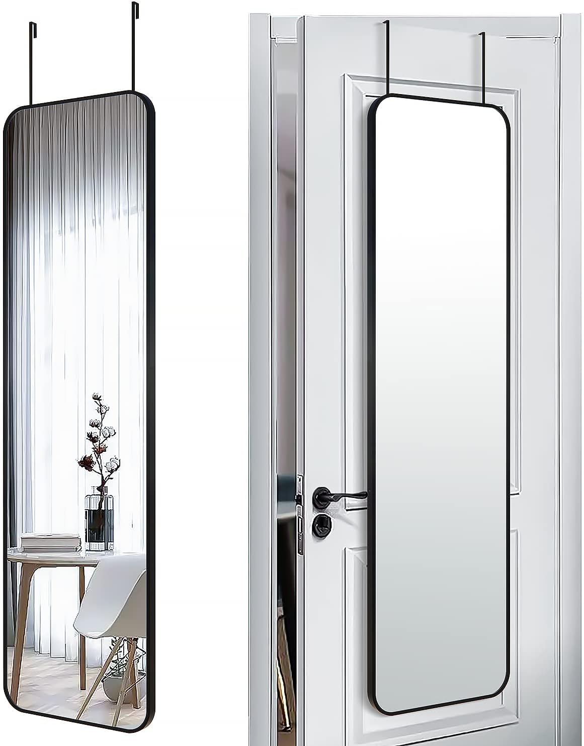 47x14 Mirror Rectangle Full Body Length Door Hanging Wall Mounted Metal Aluminum Alloy Frame Dressing Make-up Mirrors for Entryway Bedroom Bathroom Living Room 47 14 inch Black