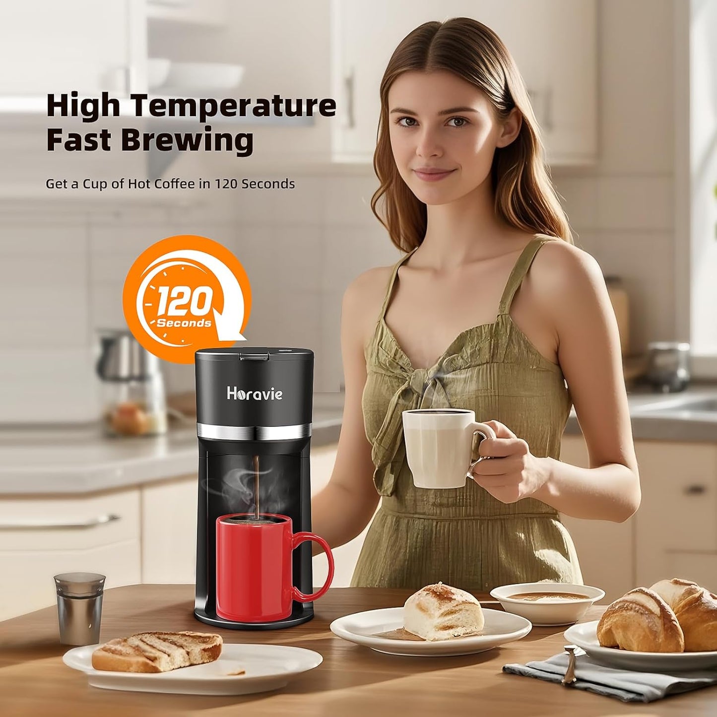 Mini Single Serve Coffee Maker for K Cup and Ground Coffee, Fast Brew One Cup Coffee Machine with Descaling Reminder and Water Window, 6 to 12 oz. Brew Sizes, Black