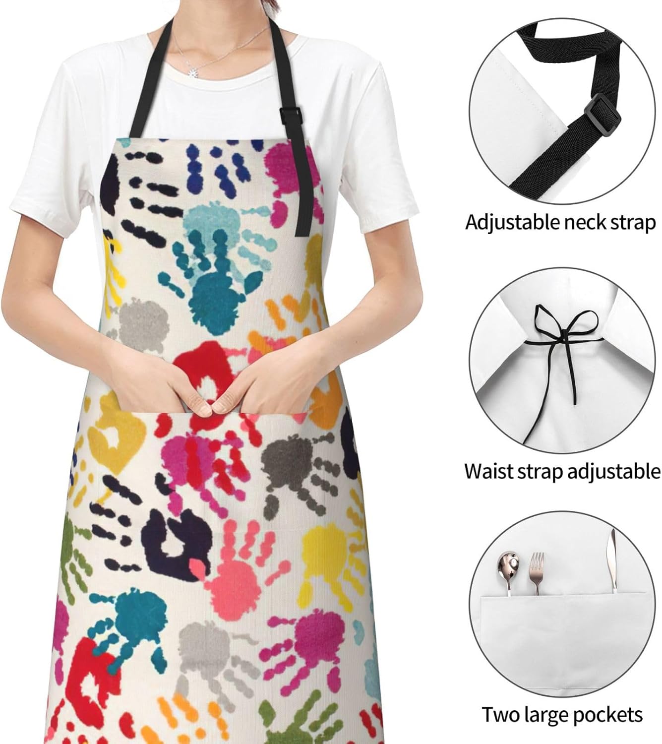Hand Print print Waterproof apron with pocket adjustable cooking apron
